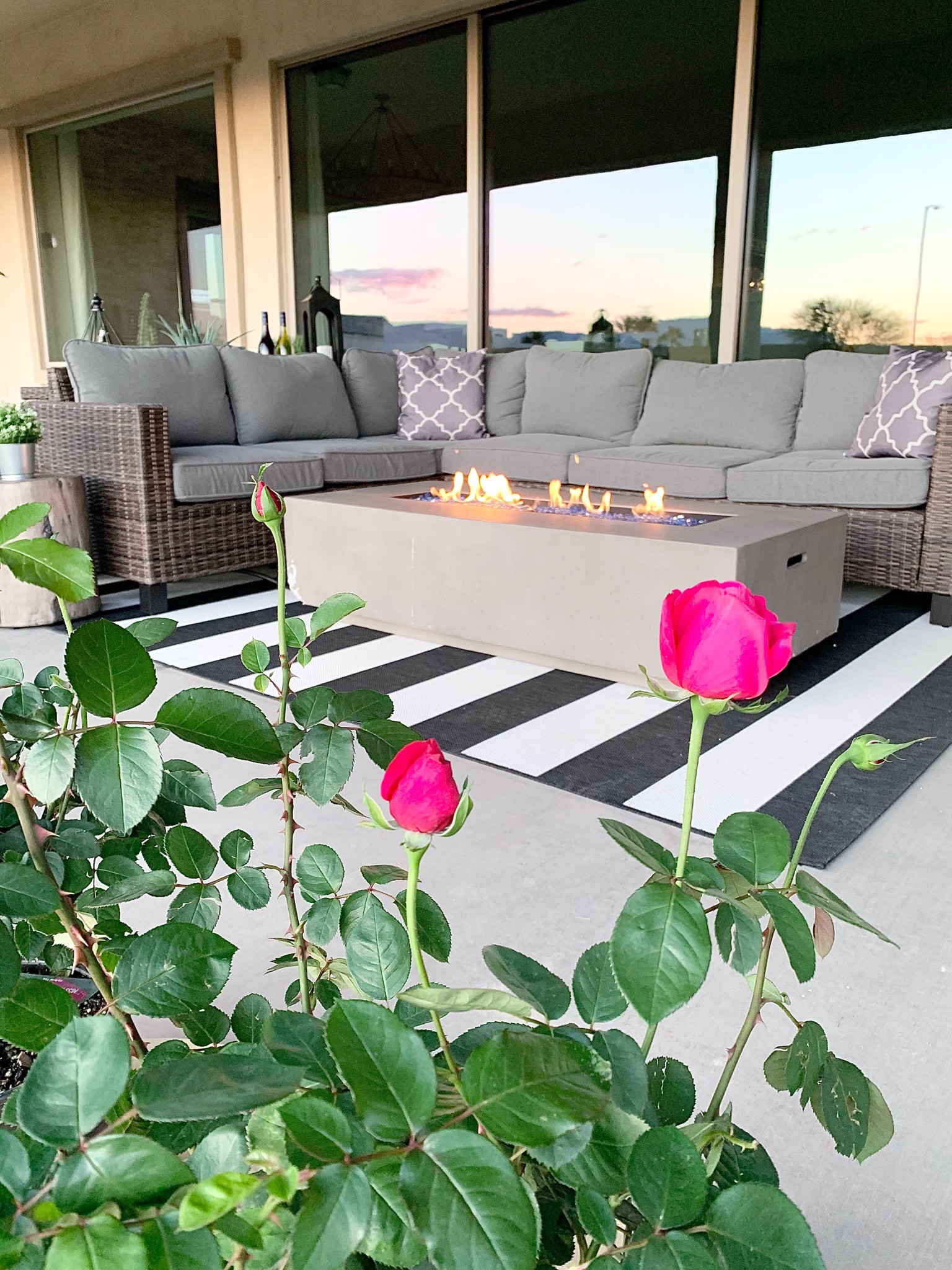 Outdoor Black and White Striped Rug