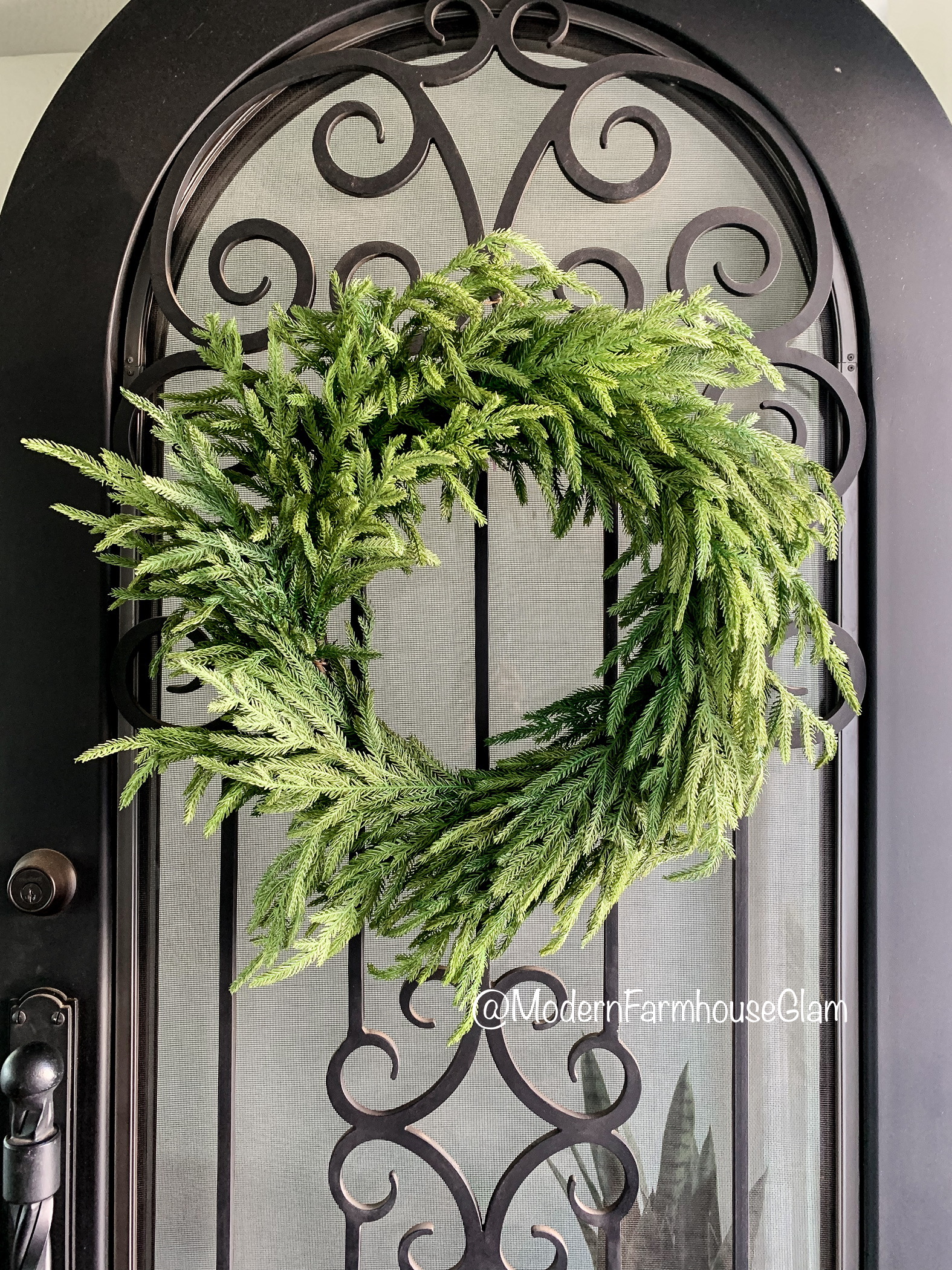 christmas pine wreath at modern farmhouse glam