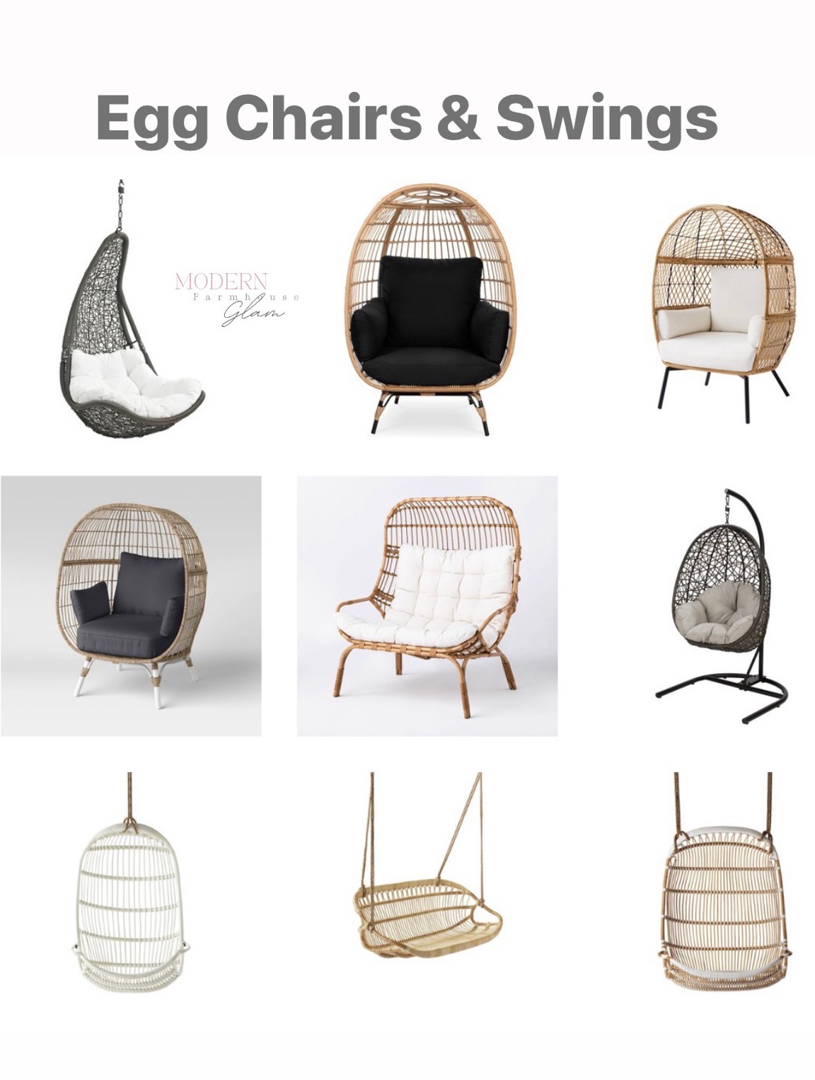 egg chairs and outdoor swings 